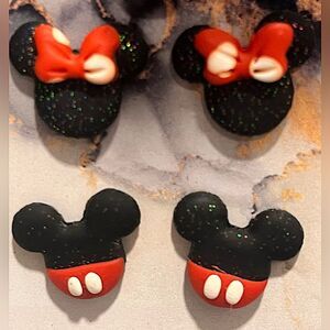 NEW Sparkle 3D Mickey & Minnie Mouse Polymer Clay Stud Earrings (Set of 2)